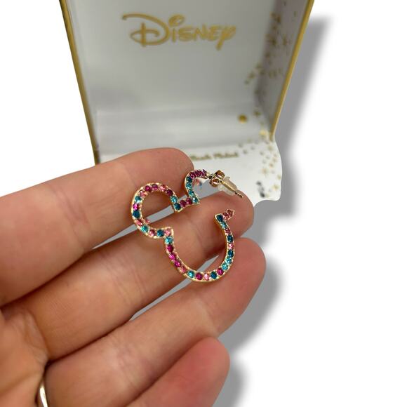 NEW Disney Multi Color Crystal Mickey Mouse Earrings 14K Gold Plated Pink Blue - Picture 8 of 14